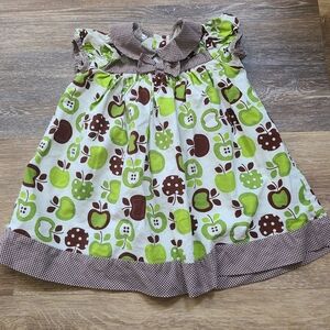 Pink Cotton Fall Apple Print Dress Girls Size 18mo